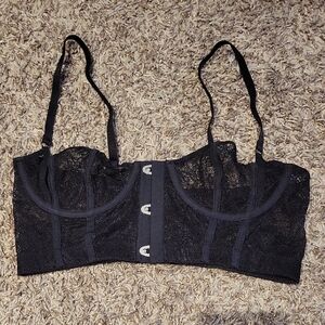 Tobi Black Bustier Bra Black Goth Dark Romantic Feminine Lace 80s Intimate Med
